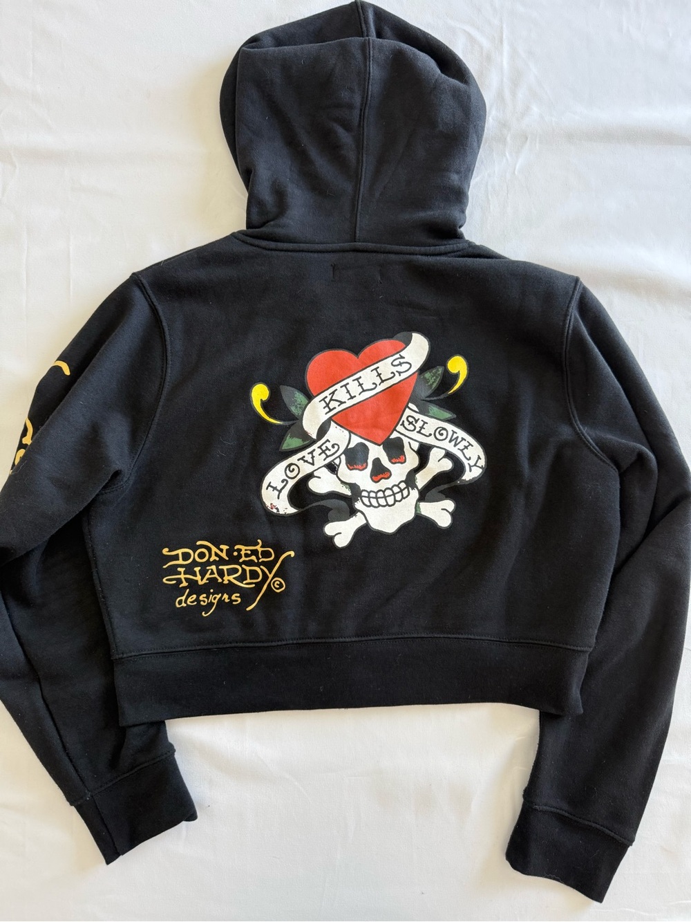 Ed Hardy Black Cropped Zip Hoodie with Colorful Tattoo Graphics - Picture 9 of 11